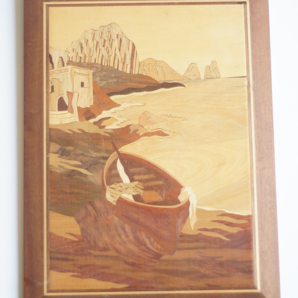 Vintage Wood Inlay Wall Art  Marquetry